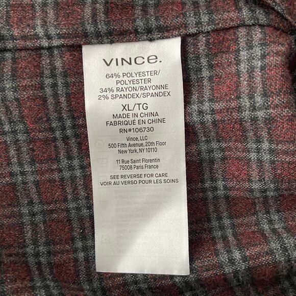 Vince Men's XL Classic Fit Flannel Button-Up Shirt Long Sleeve Check Print NEW - Picture 12 of 13